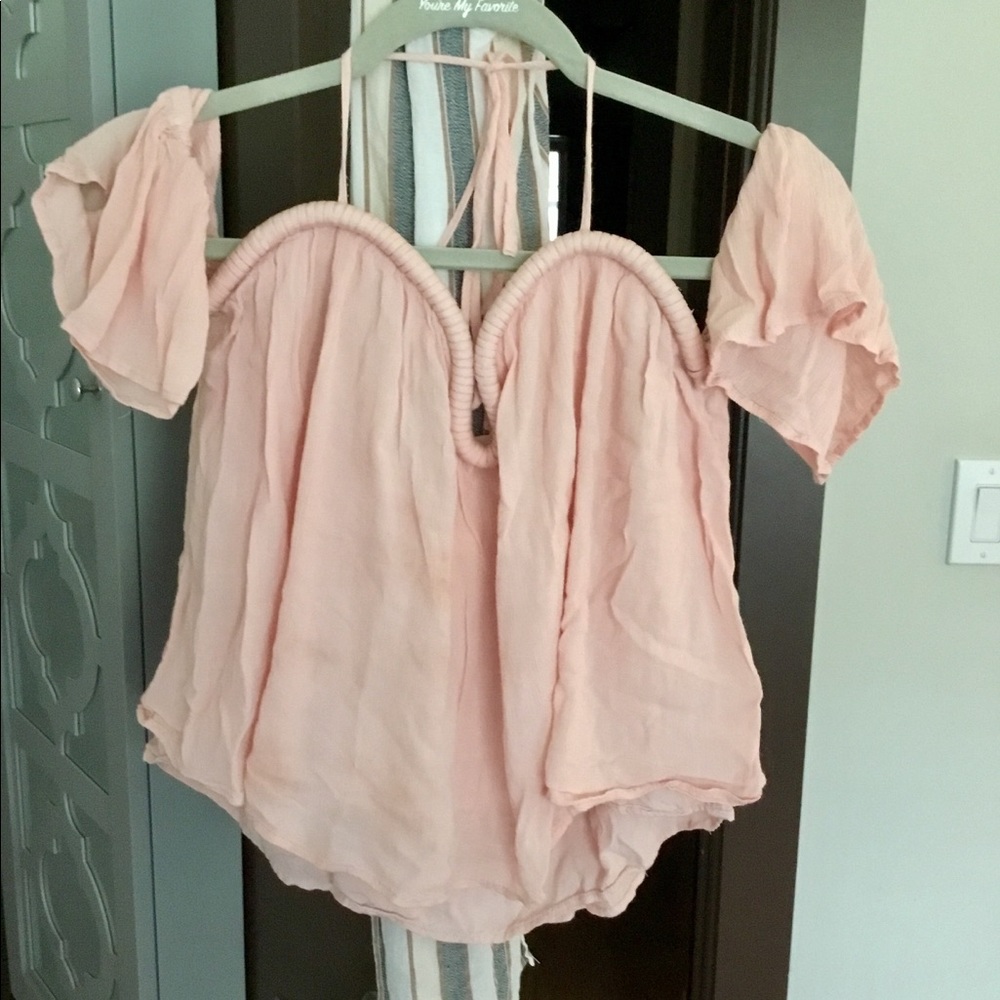 Light pink off the shoulder blouse